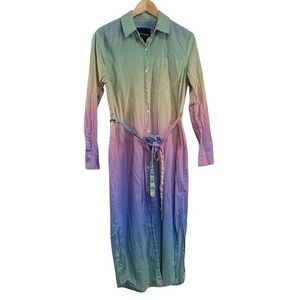 Le Superbe Womens Stylish Cover Up Stripe Rainbow Long Sleeve Midi Shirt Dress 4